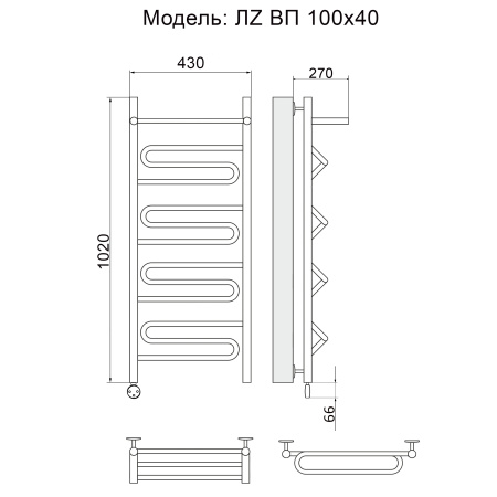полотенцесушитель электрический ника curve лz вп 100/40 левый тэн, цвет хром