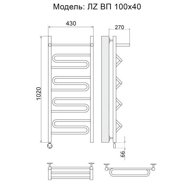 полотенцесушитель электрический ника curve лz вп 100/40 левый тэн, цвет хром
