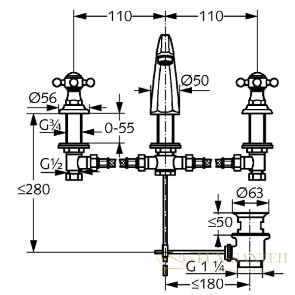 смеситель для раковины kludi adlon 510430520 с донным клапаном, хром