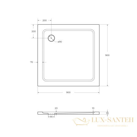 передняя панель smc поддона cezares tray-m-a-90-scr, белый