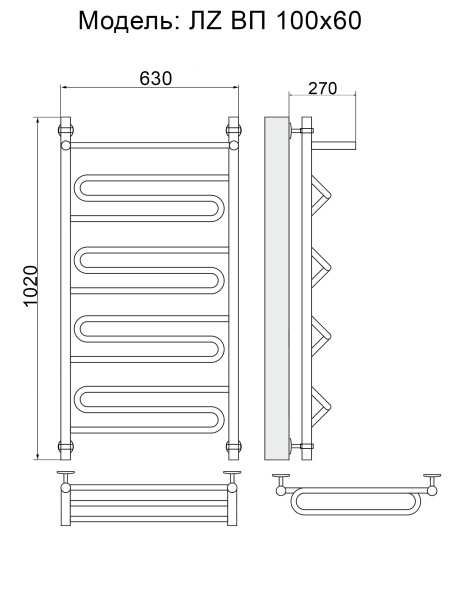 полотенцесушитель ника curve лz вп 100/60, цвет хром