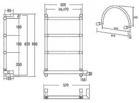 полотенцесушитель электрический margaroli sole 542 box 5424704crnba, с аркой, высота 66 см, ширина 57, хром