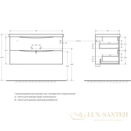 тумба belbagno marino marino-cer-1000-2c-so-bl-p 96,4 см, bianco lucido