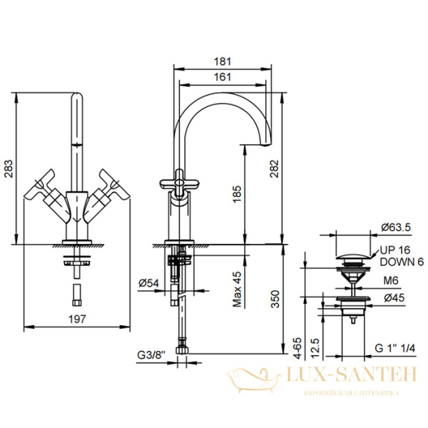 смеситель для раковины fantini icona classic, 53 02 r056f, с донным клапаном, излив 160мм, хром