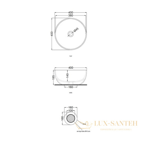 раковина накладная, cielo, shui shba40 lv, 400х400х185h мм, без отверстия для смесителя, без перелива, lavagna