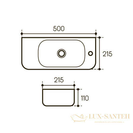 раковина подвесная aqueduto pequeno, peq0110, 500*215 мм, 1 отверстие под смеситель, правосторонняя, белый глянцевый