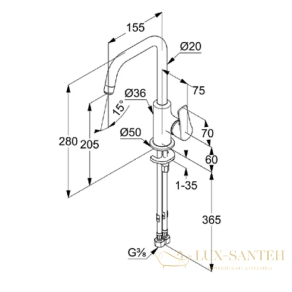смеситель для раковины kludi pure&solid 340240575 без донного клапана, хром