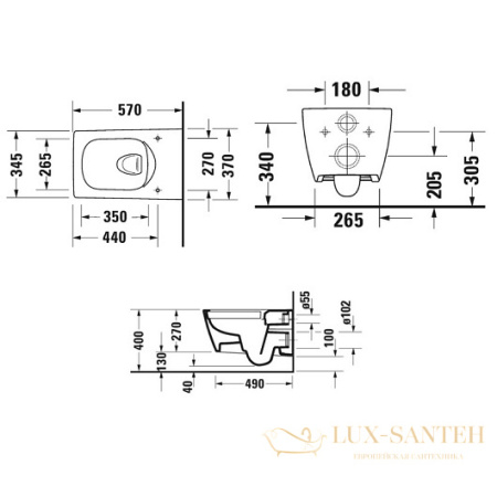 чаша подвесного безободкового унитаза duravit viu 2511090000 rimless, белый