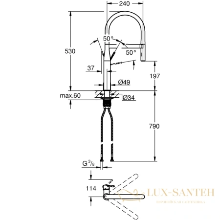 смеситель для кухонной мойки grohe essence new 30294al0, темный графит матовый