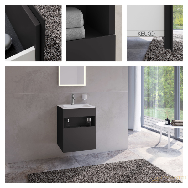 тумба под умывальник keuco stageline, 32842970000, 500x625x490 мм, к/ф: вулканит (ламинир. матовый)/вулканит матовый (стекло)