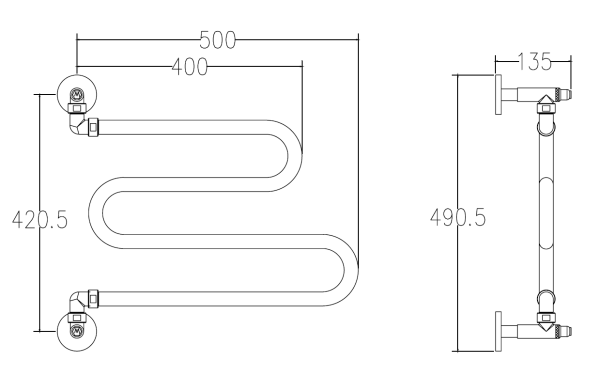 полотенцесушитель водяной margaroli vento 406cr, высота 42 см, ширина 50 см, хром