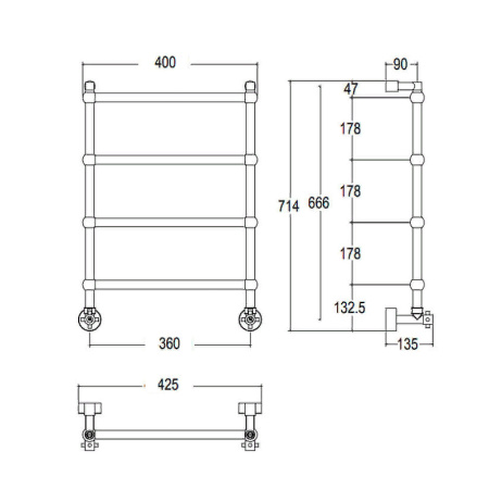 полотенцесушитель водяной margaroli sole 442ts 442ts3604ob, высота 71.4 см, ширина 42.5 см, состаренная бронза