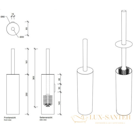 ершик для унитаза подвесной decor walther bar 0856950, белый матовый