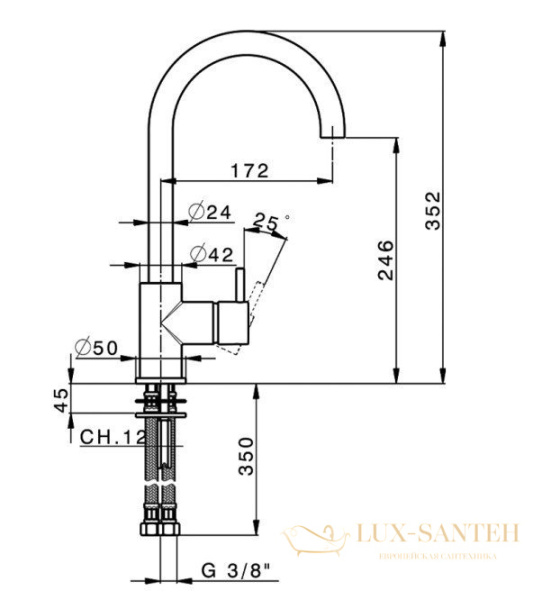 смеситель для раковины cisal less new, ln00053540, с поворотным изливом, черный матовый