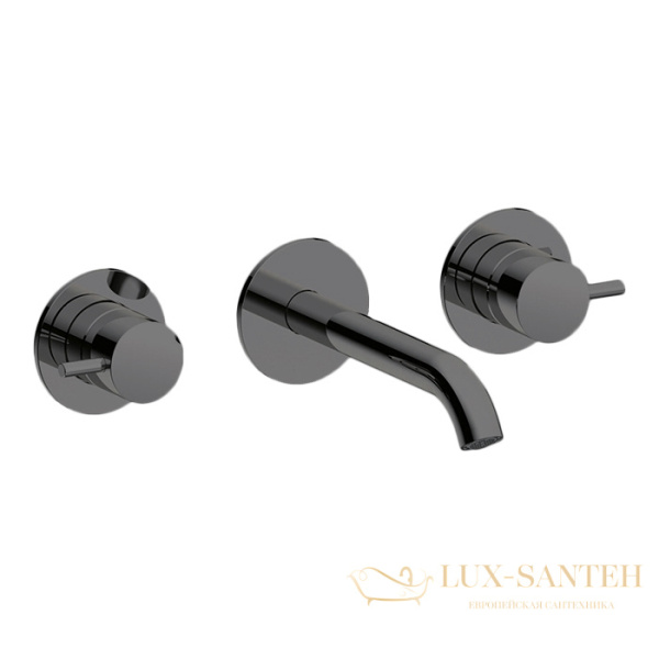 смеситель для раковины встраиваемый на 3 отверстия almar e210057.ab, излив 170-195 мм,  без донного клапана, черный хром брашированный pvd