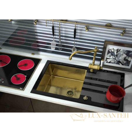 кухонная мойка zorg glass gl-7851-black-bronze, черный/бронза