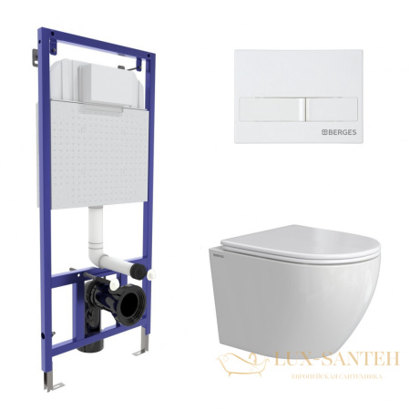 комплект berges 043388: подвесной унитаз okus rimless с системой инсталляции novum 525 и панелью смыва, белый