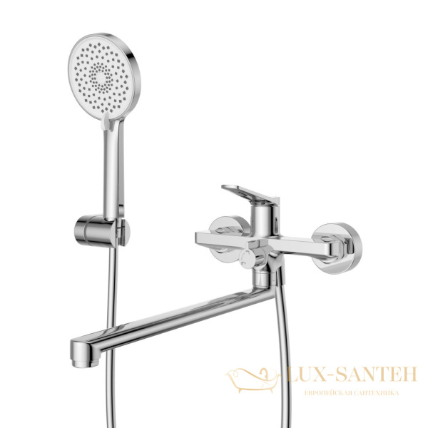 смеситель для ванны belbagno unique-vasm-l-crm, излив 350 мм, с ручным душем, хром глянцевый глянцевый 