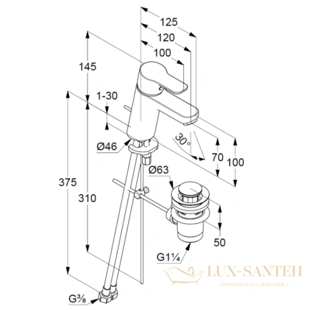 смеситель для раковины kludi pure&easy 372820565 с донным клапаном, хром