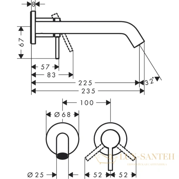 смеситель для раковины встраиваемый с выпуском hansgrohe tecturis s coolstart ecosmart 73351000, хром