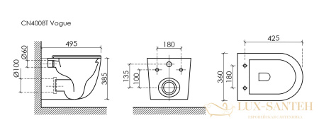 унитаз подвесной ceramica nova vogue, cn4008t, смыв торнадо, безободковый, с сиденьем микролифт, белый