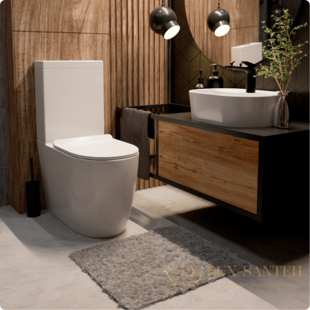 унитаз напольный безободковый aquame aqm1002, в комплекте c сиденьем softclose, горизонтальный выпуск, белый глянцевый