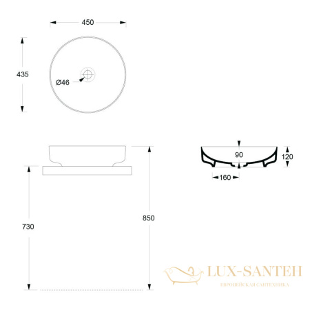 раковина накладная, alice form, d450, без отверстия под смеситель, 22420109, белый матовый 