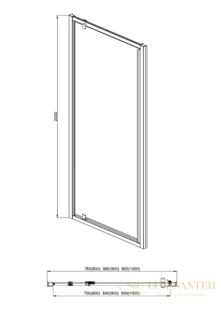 душевая дверь aquatek aqnaa6211-100 , распашная 1000x2000, хром