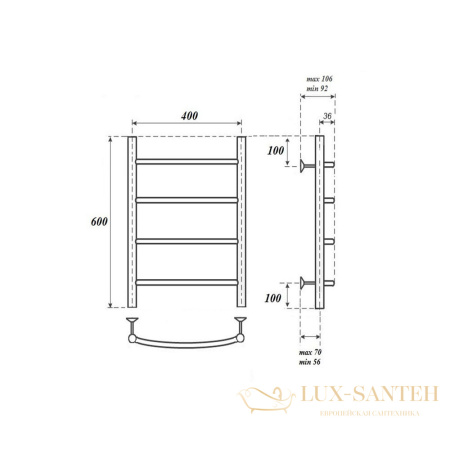 полотенцесушитель 400x600 электрический point афина pn04146e п4 левый/правый, хром