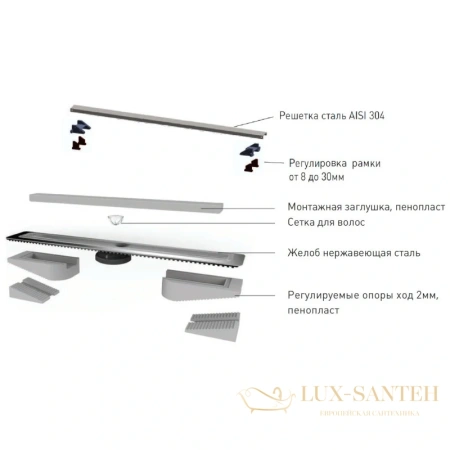 душевой канал berges c1 brise 090128 300 мм, матовый хром