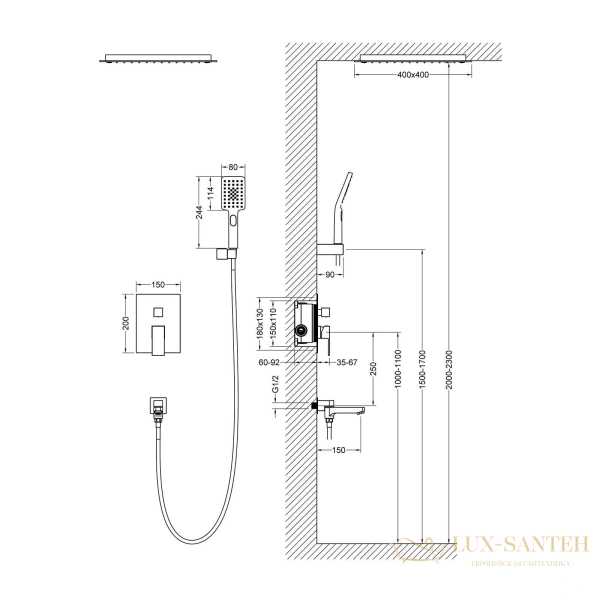 душевая система для ванны всраиваемая timo selene sx-2039/17sm, золото матовое