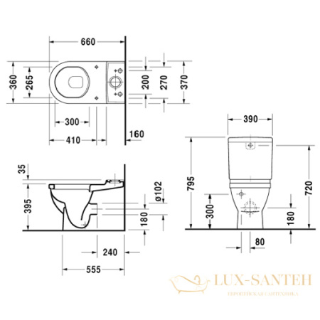 чаша напольного унитаза duravit starck 3 0128090000, белый
