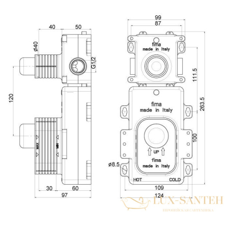 встраиваемая часть fima carlo frattini fimathermbox f2461m, механическое управление, на 1 выход