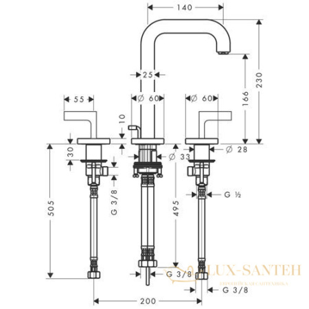 смеситель для раковины 170, axor citterio, 39135000, с донным клапаном, хром