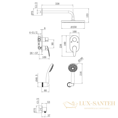 душевая система встраиваемая для душа lemark linara lm0429c, хром