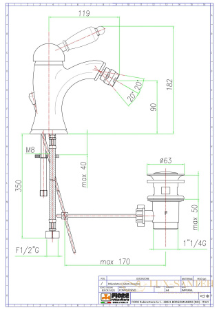 смеситель fiore imperiale 83oo5321 для биде с донным клапаном, золото