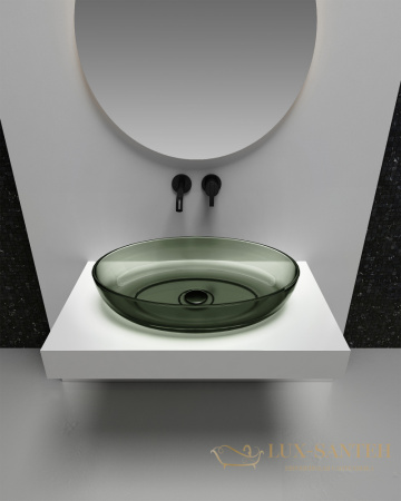 раковина накладная прозрачная abber kristall at2801vesuvian, 60х40 см, оливковый