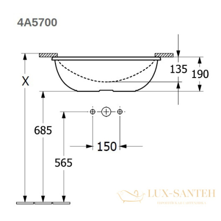 раковина встраиваемая villeroy&boch loop&friends 4a5700r1, 540х340х190h мм, с переливом, ceramicplus, белый глянцевый