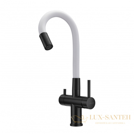 смеситель для кухни под фильтр с гибким изливом milacio ultra mcu.560.tbw, total black/белый