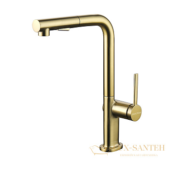смеситель для кухни с выдвижным изливом paulmark neo ne214419-bg, золото брашированное