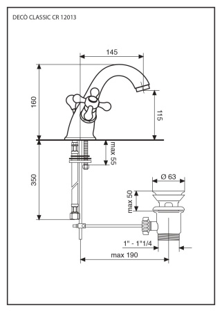 смеситель с донным клапаном emmevi deco classic 12013/co для раковины, хром-золото