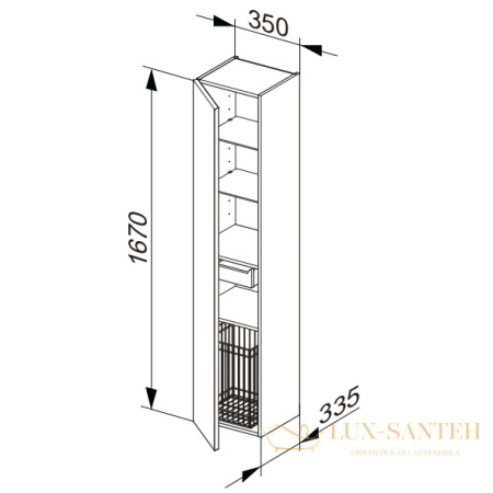 высокий шкаф-пенал keuco royal reflex, 34031210001, 350x1670x335 мм, к/ф: белый (декорат. глянц. покрытие)/белый (стекло)