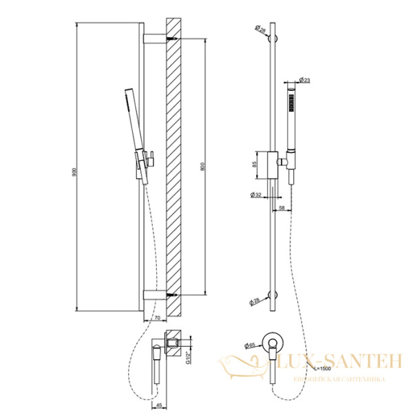 душевой гарнитур gessi habito unito 70042.031, хром