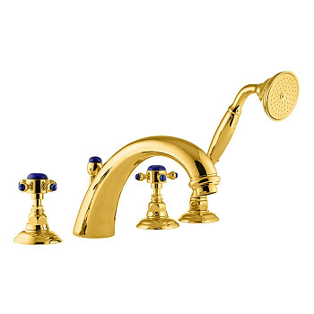 nicolazzi le pietre, 2104go09, смеситель на борт ванны, 4 отв., излив 223 мм, с ручным душем, цвет золото