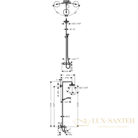 душевая система hansgrohe croma select e 180 2jet showerpipe 27352400 белый/хром