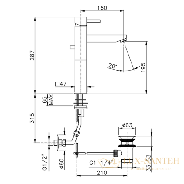 смеситель для раковины, nicolazzi antelao, 3882cr,с донным клапаном, хром