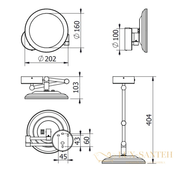 зеркало косметическое  kludi vela r 5899505w настенное, с led-подсветкой 4,5w, 3х кратное увеличение, хром глянцевый