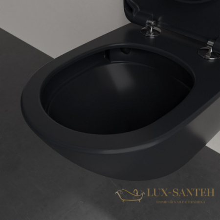 унитаз подвесной villeroy&boch antao 4674t0r7 pure black ceramicplus, безободковый, торнадо, черный матовый