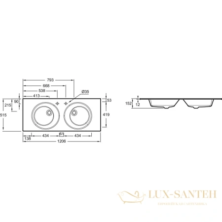 раковина jacob delafon odeon rive gauche eb2565-de1 120,6х51,5 см, белый матовый