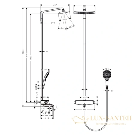 душевая система для ванны hansgrohe raindance select e360 showerpipe 27113000 хром